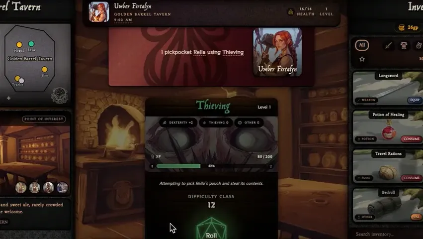 Dice roll thieving mechanics demo